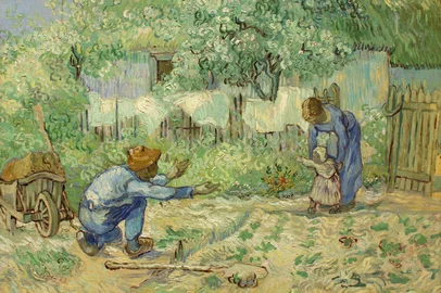 Primeiros Passos, Depois de Millet. Pintura de Vincent Van Gogh (1890)<!-- NICAID(16093697) -->