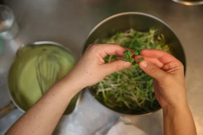 Iniciativa de Ong convida cozinheiros a preparar receitas com partes de alimentos que normalmente iriam para o lixo. A receita da cozinheira Elisa Prenna do restaurante Chicafundó, é um creme de talos de agrião.Indexador: Diego Vara<!-- NICAID(11313608) -->