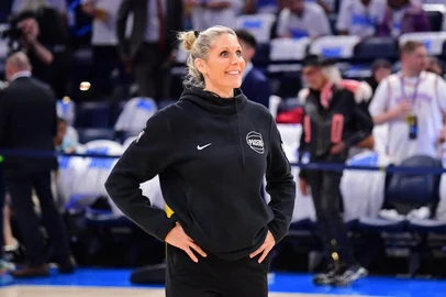 OKLAHOMA CITY, OK - JUNE 5: Jenny Boucek of the Indiana Pacers smiles before the game against the Oklahoma City Thunder during Game One of the 2025 NBA Finals on June 5, 2025 at Paycom Center in Oklahoma City, Oklahoma. NOTE TO :  expressly acknowledges and agrees that, by ing and or using this photograph,  is consenting to the  and conditions of the Getty Images License Agreement. Mandatory Copyright Notice: Copyright 2025 NBAE   Adam Pantozzi/NBAE via Getty Images/AFP (Photo by Adam Pantozzi / NBAE / Getty Images / Getty Images via AFP)<!-- NICAID(16057957) -->