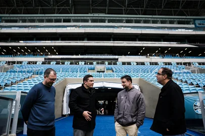 PORTO ALEGRE, RS, BRASIL, 28-05-2026: Tour na Arena do Grêmio. Vestiário, salas de controle e corredores do estádio. Foto: Renan Mattos / Agência RBS<!-- NICAID(16295490) -->