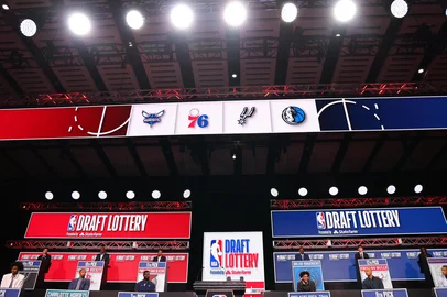 CHICAGO, IL - MAY 12: An overall view of the stage during 2025 NBA Draft Lottery on May 12, 2025 in Chicago, Illinois at McCormick Convention Center. NOTE TO USER: User expressly acknowledges and agrees that, by downloading and or using this photograph, User is consenting to the terms and conditions of the Getty Images License Agreement. Mandatory Copyright Notice: Copyright 2025 NBAE   Jeff Haynes/NBAE via Getty Images/AFP (Photo by JEFF HAYNES / NBAE / Getty Images / Getty Images via AFP)<!-- NICAID(16035766) -->
