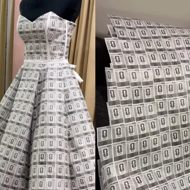 Uma estilista gaúcha construiu um vestido de noiva conceitual utilizando quase 3 mil papéis descartados de figurinhas da Copa do Mundo. A peça foi criada por Aline Raguzzoni, dona de um ateliê em Porto Alegre, a partir da experiência da própria família com a coleção do álbum.<!-- NICAID(16329593) -->