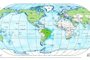 Mapa-múndi do IBGE com o Brasil ao centro.<!-- NICAID(15741186) -->