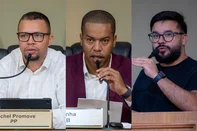 Michel Promove, Cesar Brisolara e Cauê Fuhro Souto, vereadores alvos da Operação Expurgo, em Pelotas<!-- NICAID(16347975) -->