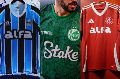Camisas de Grêmio, Juventude e Inter<!-- NICAID(16004795) -->