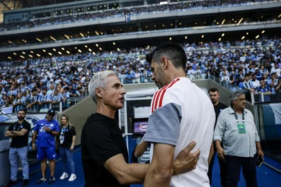 PORTO ALEGRE, RS, BRASIL, 01-03-2026: GreNal 450. Grêmio e Internacional se enfrentam na Arena pela jogo do ida da final do Gauchão de Futebol 2026. Fotos: Duda Fortes/Agencia RBSIndexador: Andre Avila<!-- NICAID(16235902) -->