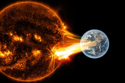 Emissão de partículas do Sol em grande velocidade geram as tempestades solares, que podem atingir a Terra.<!-- NICAID(15301226) -->