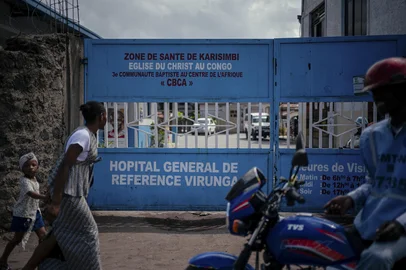 JOSPIN MWISHA / AFP A motorcycle taxi driver waits for clients in front of the entrance of CBCA Virunga General Hospital, in Goma on May 17, 2026. A first case of Ebola virus infection has been reported in Goma, a major city in eastern Democratic Republic of Congo controlled by the M23 armed group, with the WHO declaring an international health alert on Sunday.According to figures released Saturday by the African Unions health agency (Africa CDC), 88 deaths likely caused by the virus have been recorded, out of 336 suspected cases. One death has been reported in neighboring Uganda. As the epicenter of the outbreak is located in a hard-to-reach area, few samples have been tested in laboratories and the figures are based largely on suspected cases. (Photo by Jospin Mwisha / AFP)<!-- NICAID(16286917) -->