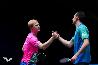 World Table Tennis / Divulgação Felix Lebrun x Hugo Calderano, tênis de mesa