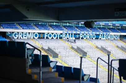 Lucas Uebel / Gremio,Divulgação Pintura da arquibancada norte da Arena do Gremio<!-- NICAID(16232401) -->