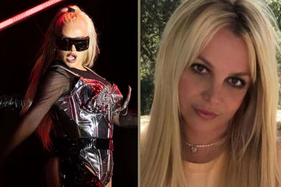 montagem com fotos de Aguilera e Spears