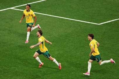 RICHARD HEATHCOTE / GETTY IMAGES NORTH AMERICA VANCOUVER, BRITISH COLUMBIA - JUNE 13: Connor Metcalfe #8 of Australia celebrates scoring his team's second goal during the FIFA World Cup 2026 Group D match between Australia and Türkiye at BC Place Vancouver on June 13, 2026 in Vancouver, British Columbia. Richard Heathcote/Getty Images/AFP (Photo by Richard HEATHCOTE / GETTY IMAGES NORTH AMERICA / Getty Images via AFP)<!-- NICAID(16305924) -->