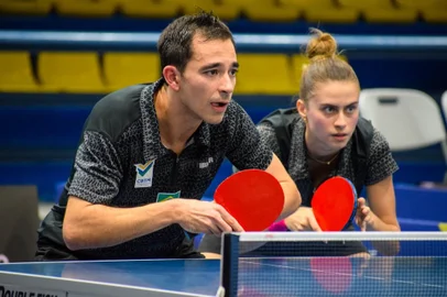 Hugo Calderano e Bruna Takhashi, tênis de mesa