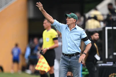 Fluminense's Brazilian head coach Renato Gaucho shouts instructions to his players from the touchline during the FIFA Club World Cup 2025 quarterfinal football match between Brazil's Fluminense and Saudi Arabia's Al-Hilal at the Camping World Stadium in Orlando on July 4, 2025. (Photo by Paul ELLIS / AFP)<!-- NICAID(16073846) -->