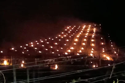 Com forte geada e queda brusca de temperatura, que se aproximaram do 0°C na Serra gaúcha nos últimos dias, vinicultores em Pinto Bandeira utilizaram uma técnica com fogo para elevar as temperaturas nos vinhedos e evitar a perda da produção de uvas por causa da geada. No início da madrugada, os produtores acendem espécie de lareiras com serragem e pedaços de madeira em cerca de 50 latas por hectare, colocadas ao longo de toda a plantação, o que ajuda a manter a temperatura acima dos 2°C. <!-- NICAID(15523389) -->