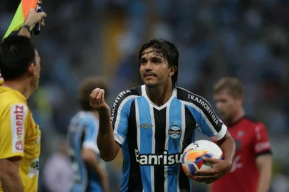 PORTO ALEGRE,RS, BRASIL - 11-02-2015 - Grêmio x Brasil-Pel pela quarta rodada do Gauchão 2015 na Arena do Grêmio. Jogador Marcelo Moreno.RICARDO DUARTE/AGÊNCIA RBS)<!-- NICAID(11188787) -->