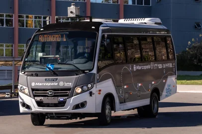 Ônibus autônomo da Marcopolo.Marcopolo apresenta sua nova tecnologia: um ônibus que não precisa de motorista. Crédito:  Marcopolo/Divulgação<!-- NICAID(15455858) -->