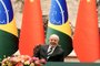 Brazil's President Luiz Inacio Lula da Silva attends a signing ceremony with Chinese President Xi Jinping at the Great Hall of the People in Beijing on April 14, 2023. (Photo by Ken Ishii / POOL / AFP)Editoria: POLLocal: BeijingIndexador: KEN ISHIISecao: diplomacyFonte: POOLFotógrafo: STR<!-- NICAID(15402535) -->