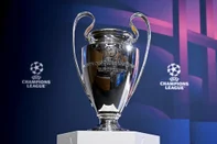 This photograph shows the UEFA Champions League trophy before the draw for the quarter-final, semi-final and final of the 2022-2023 UEFA Champions League football tournament, in Nyon, on March 17, 2023. (Photo by Fabrice COFFRINI / AFP)Editoria: SPOLocal: NyonIndexador: FABRICE COFFRINISecao: soccerFonte: AFPFotógrafo: STF<!-- NICAID(15378032) -->
