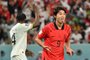 South Korea's forward #09 Cho Gue-sung celebrates scoring his team's first goal during the Qatar 2022 World Cup Group H football match between South Korea and Ghana at the Education City Stadium in Al-Rayyan, west of Doha, on November 28, 2022. (Photo by JUNG Yeon-je / AFP)Editoria: SPOLocal: DohaIndexador: JUNG YEON-JESecao: soccerFonte: AFPFotógrafo: STF<!-- NICAID(15278555) -->