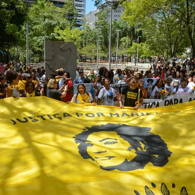 Rio de Janeiro (RJ), 14/03/2024 â Ato por JustiÃ§a marca os seis anos do assassinato de Marielle Franco, no centro do Rio de Janeiro. Foto: Tomaz Silva/AgÃªncia Brasil<!-- NICAID(15705995) -->