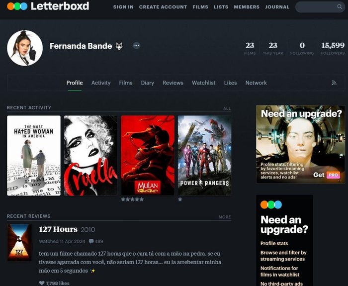 Letterboxd/Martin Scorsese / Reprodução Letterboxd/Martin Scorsese / Reprodução