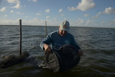 Pesca de camarão na Lagoa do Peixe, em Tavares<!-- NICAID(16209514) -->
