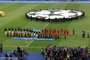 The players line up for the anthem prior to the UEFA Champions League final football match between Liverpool and Real Madrid at the Stade de France in Saint-Denis, north of Paris, on May 28, 2022. (Photo by Thomas COEX / AFP)Editoria: SPOLocal: Saint-DenisIndexador: THOMAS COEXSecao: soccerFonte: AFPFotógrafo: STF<!-- NICAID(15354905) -->