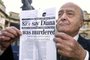 Mohamed Al Fayed holds up a piece of paper showing poll results as he leaves the Court of Session in Edinburgh, Monday Dec. 15, 2003, where a judge was asked to consider whether the crash which killed Diana, Princess of Wales and her lover Dodi Fayed was caused deliberately. The pair died when the Mercedes they were being driven in crashed in the Alma tunnel in Paris on August 31, 1997. (AP Photo/David Cheskin-pa)  ** UNITED KINGDOM OUT: MAGAZINES OUT: NO SALES: **<!-- NICAID(15529345) -->