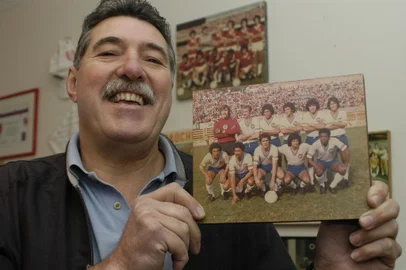 *** Cezar Bagatini-RRigon ***Cezar Bagatini, ex-goleiro da SER Caxias e amigo de Luiz Felipe Scolari (Felipão). Bagatini exibe fotos da Ser Caxias, pássaro com o nome de Felipão e camisa autografada pelo amigo.<!-- NICAID(1077681) -->