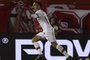 Huracan's midfielder Franco Cristaldo celebrates after scoring the teams' second gol against River Plate during their Argentine Professional Football League Tournament 2022 match at Tomas Duco stadium in Buenos Aires, on July 3, 2022. (Photo by ALEJANDRO PAGNI / AFP)Editoria: SPOLocal: Buenos AiresIndexador: ALEJANDRO PAGNISecao: soccerFonte: AFPFotógrafo: STR<!-- NICAID(15269183) -->