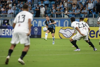 PORTO ALEGRE, RS, BRASIL, 14-04-2026 Grêmio vs Deportivo Riestra. Duelo válido pela fase de grupos da Copa Sul-Americana 2026. Foto: Renan Mattos/Agência RBS<!-- NICAID(16266002) -->