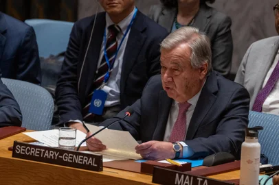NEW YORK, NEW YORK - APRIL 14: United Nations Secretary-General António Guterres speaks during an emergency meeting at the United Nations Security Council on April 14, 2024 at U.N. Headquarters in New York City. The U.N. Security Council convened for the meeting at the request of Israel's Ambassador to the United Nations Gilad Erdan after Iran's attack on Israel.   David Dee Delgado/Getty Images/AFP (Photo by David Dee Delgado / GETTY IMAGES NORTH AMERICA / Getty Images via AFP)<!-- NICAID(15734949) -->