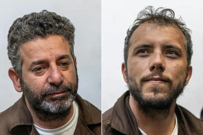 (COMBO) This combination of file pictures created on May 9, 2026 shows Spanish activist Saif Abu Keshek (L) and Brazil's activist Thiago Avila arriving in court, in the Israeli coastal city of Ashkelon on May 5, 2026. Israel will release the two foreign activists taken off a Gaza-bound flotilla from detention on May 9, 2026, before handing them to immigration authorities ahead of their deportation, the rights group representing them said. The pair were among dozens of activists aboard a Gaza-bound flotilla intercepted by Israeli forces off the coast of Greece early on April 30. (Photo by ilia YEFIMOVICH / AFP)<!-- NICAID(16282085) -->