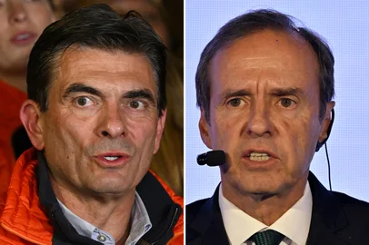 This combination of pictures created on August 17, 2025, Rodrigo Paz (L), Bolivia's presidential candidate for the Christian Democratic Party (PDC), speaking to his supporters following the results of the presidential election in La Paz, Bolivia on August 17, 2025, and Jorge "Tuto" Quiroga Ramirez, former Bolivian president and presidential candidate for the "Alianza Libre" (Free Alliance) coalition, speaking to his supporters following the results of the presidential election in La Paz on August 17, 2025. Jorge "Tuto" Quiroga, a right-wing former president, and Rodrigo Paz, a senator from Bolivia's richest regions, will go head-to-head in the country's presidential runoff in October after leading the first round of voting on August 17, 2025. (Photo by Aizar RALDES and Martin BERNETTI / AFP)<!-- NICAID(16103836) -->