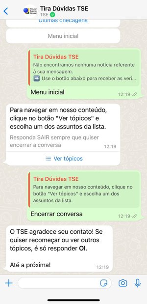 Reprodução / WhatsApp/Tira-Dúvidas do TSE