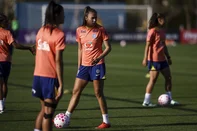 PORTO ALEGRE, RS, BRASIL, 07-10-2026: A Seleção Brasileira Feminina treina no CT Luiz Carvalho, na tarde de quarta (07). É a segunda atividade da equipe que enfrenta a Argentina em jogo amistoso, no próximo sábado (10), no Estádio Beira-Rio. Foto: Bruno Todeschini/Grupo RBS<!-- NICAID(16382549) -->