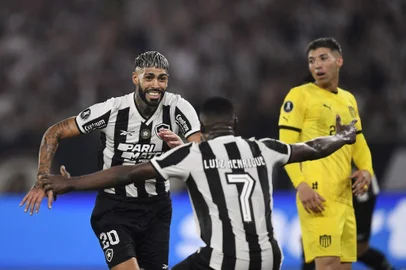 FBL-LIBERTADORES-BOTAFOGO-PEÑAROLBotafogo's Argentine defender #20 Alexander Barboza (L) celebrates with teammate forward #07 Luis Henrique after scoring his team's second goal during the Copa Libertadores semi-final first leg football match between Brazil's Botafogo and Uruguay's Peñarol at the Olimpico Nilton Santos stadium in Rio de Janeiro, Brazil, on October 23, 2024.Daniel RAMALHO / AFP
