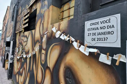 Fachada da boate Kiss nos 10 anos da tragédia.<!-- NICAID(15331588) -->