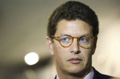 O ministro do Meio Ambiente, Ricardo Salles, durante cerimônia de posse do novo presidente do Instituto Chico Mendes de Conservação da Biodiversidade (ICMBio), Adalberto Eberhard.