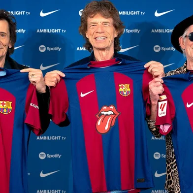 Spotify e FC Barcelona fazem história novamente: o kit do Barça para El Clásico apresentará o icônico logotipo da língua e dos lábios dos Rolling Stones<!-- NICAID(15573698) -->