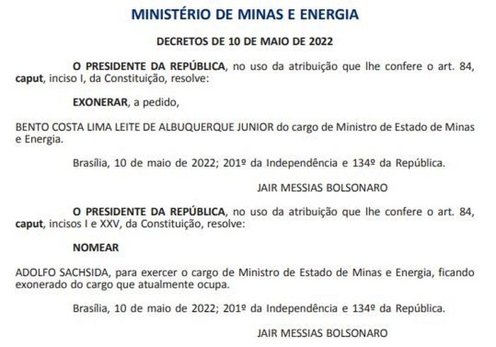 Diário Oficial da União / Reprodução Diário Oficial da União / Reprodução
