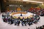 A wide view of the Security Council meeting on the situation in the Middle East, including the Palestinian question. The Council voted on a draft resolution on the situation in the Middle East. The Resolution expressed grave concern at the escalation of violence and the deterioration of the situation, in particular the resulting heavy civilian casualties; and emphasized that the Israeli and Palestinian civilian population must be protected. The resolution received five votes in favour (China, Gabon, Mozambique, Russian Federation, United Arab Emirates), four against (France, Japan, United Kingdom and United States) and six abstentions. It was not adopted having failed to obtain the required number of votes.<!-- NICAID(15570679) -->