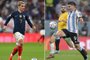 (COMBO) This combination photo created on December 15, 2022 during the Qatar 2022 World Cup football tournament shows Argentina's forward #09 Julian Alvarez (R) on December 3, 2022 and France's forward #07 Antoine Griezmann, in Doha on December 4, 2022. - Argentina will play France in the Qatar 2022 World Cup football final match in Doha on December 18, 2022. (Photo by Juan MABROMATA and Glyn KIRK / AFP)Editoria: SPOLocal: DohaIndexador: JUAN MABROMATASecao: soccerFonte: AFPFotógrafo: STF<!-- NICAID(15297960) -->