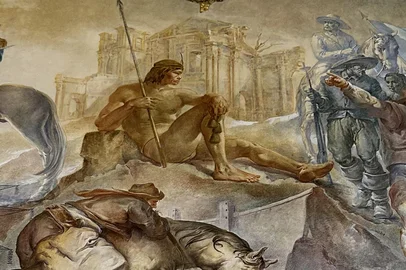Represetanção de Sepé Tiaraju em pintura de Aldo Locatelli no Palácio Piratini<!-- NICAID(16278841) -->