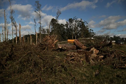 PEDRO OSÓRIO, RS, BRASIL, 07-08-2026: A localidade de Maratazzo, área rural de Pedro Osório, na região Sul do Estado, foi atingida por um tornado no final da tarde de quinta-feira. Foto: Renan Mattos/Grupo RBS<!-- NICAID(16342106) -->