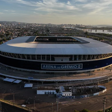 Foto aérea da Arena do Grêmio Porto Alegre, RS, Brasil, 02-03-2025: Arena do Grêmio: Jogo de ida da final do campeonato Gaúcho. Foto: Renan Mattos / Agência RBSLocal: Porto Alegre<!-- NICAID(15990305) -->