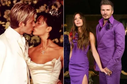 David e Victoria Beckham celebram 25 anos de casamento com os looks da cerimônia de 1999: "Ainda servem"<!-- NICAID(15805802) -->