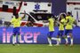 Brazil's Endrick Felipe (L) celebrates with teammates after scoring during the Venezuela 2024 CONMEBOL Pre-Olympic Tournament Group A football match between Brazil and Colombia at the Brigido Iriarte stadium in Caracas, on January 26, 2024. (Photo by Federico Parra / AFP)<!-- NICAID(15662172) -->