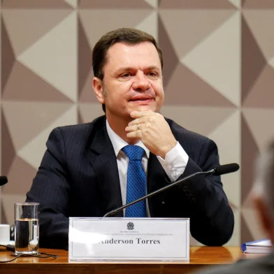 Former Minister of Justice during the government of former President Jair Bolsonaro, Andres Torres, testifies before the Parliamentary Inquiry Commission that investigates the acts of January 8, when an alleged coup attempt against Lula da Silva's government took place, at the National Congress in Brasilia on August 8, 2023. (Photo by Sergio Lima / AFP)Editoria: POLLocal: BrasíliaIndexador: SERGIO LIMASecao: governmentFonte: AFPFotógrafo: STR<!-- NICAID(15504174) -->